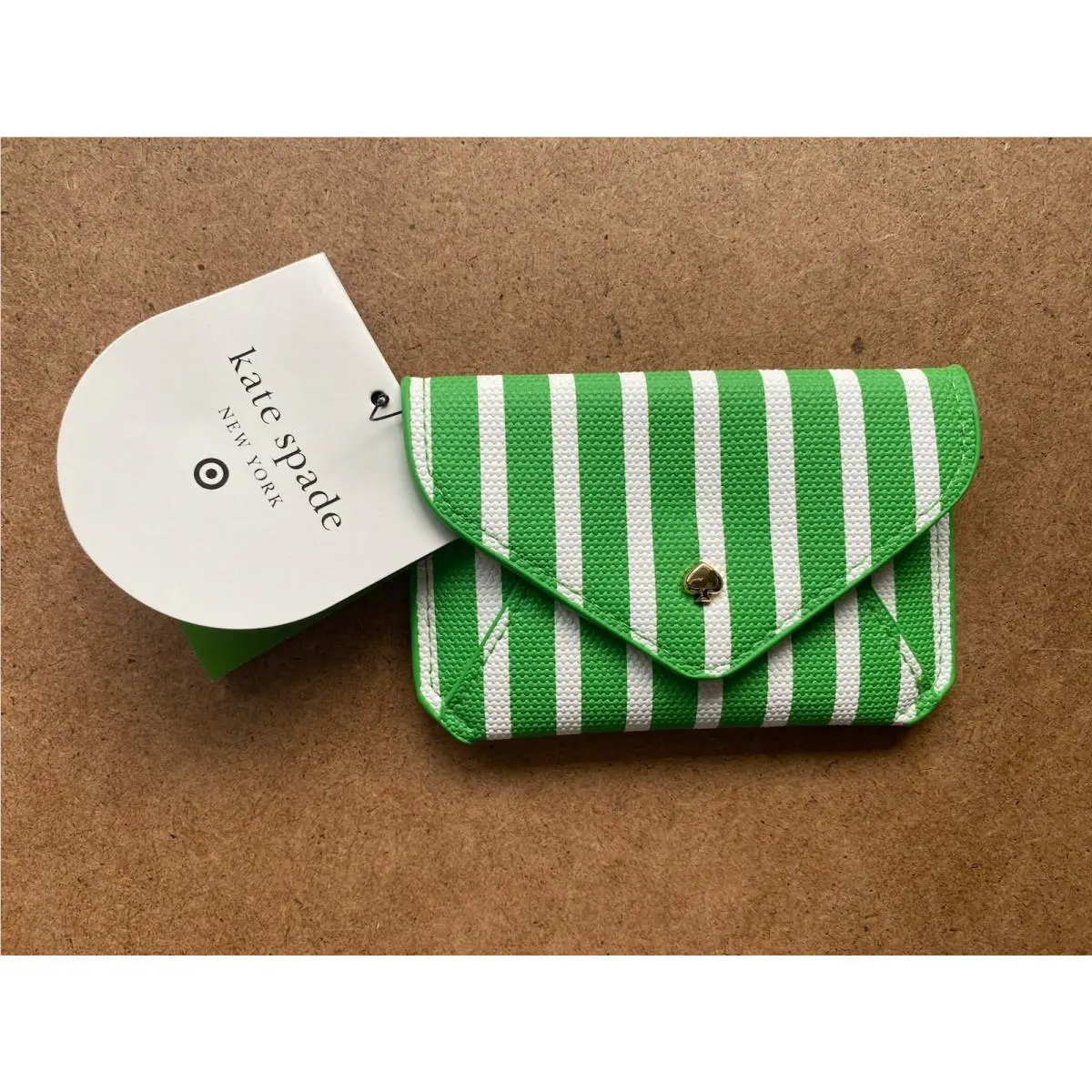 New - Kate Spade x Target - Green Stripe Envelope Card Case Limited Edition