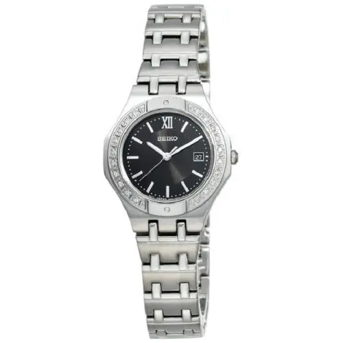 Seiko SXDB29 Women`s Dress Black Dial Date Crystals/bezel Stainless Steel Watch