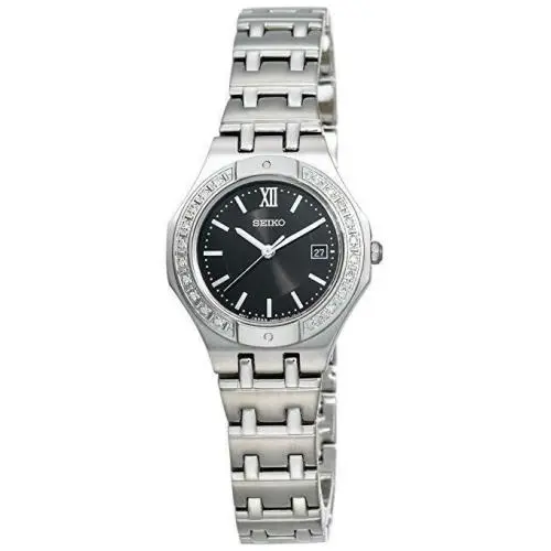 Women`s Stainless Steel with Diamond Accent / Black Dial Watch SXDB29 by Seiko