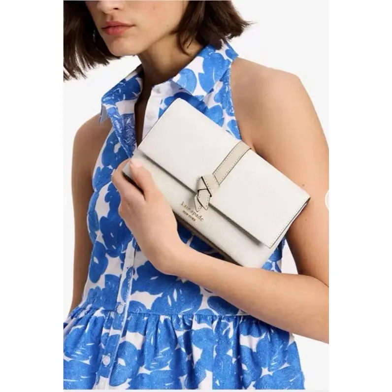 Kate Spade Knott Colorblocked Flap Chain Crossbody Walllet Clutch Cream