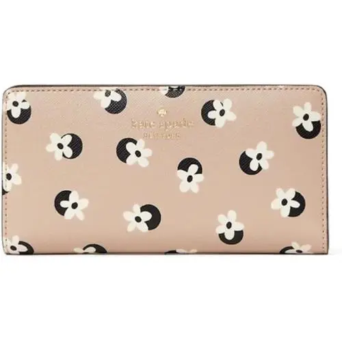 New Kate Spade Jane Large Slim Bifold Wallet Floral Dot Neutral Jana Print