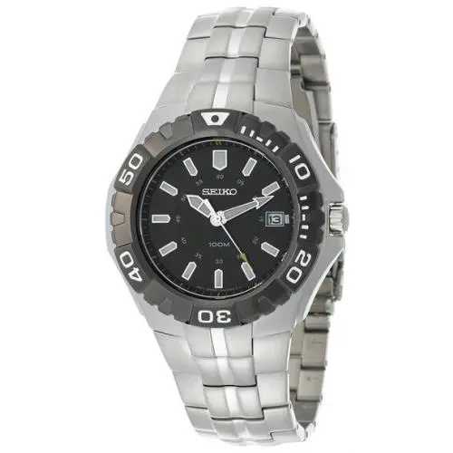 Seiko SGEE55 Men`s Sport Date Black Dial Stainless Steel Watch