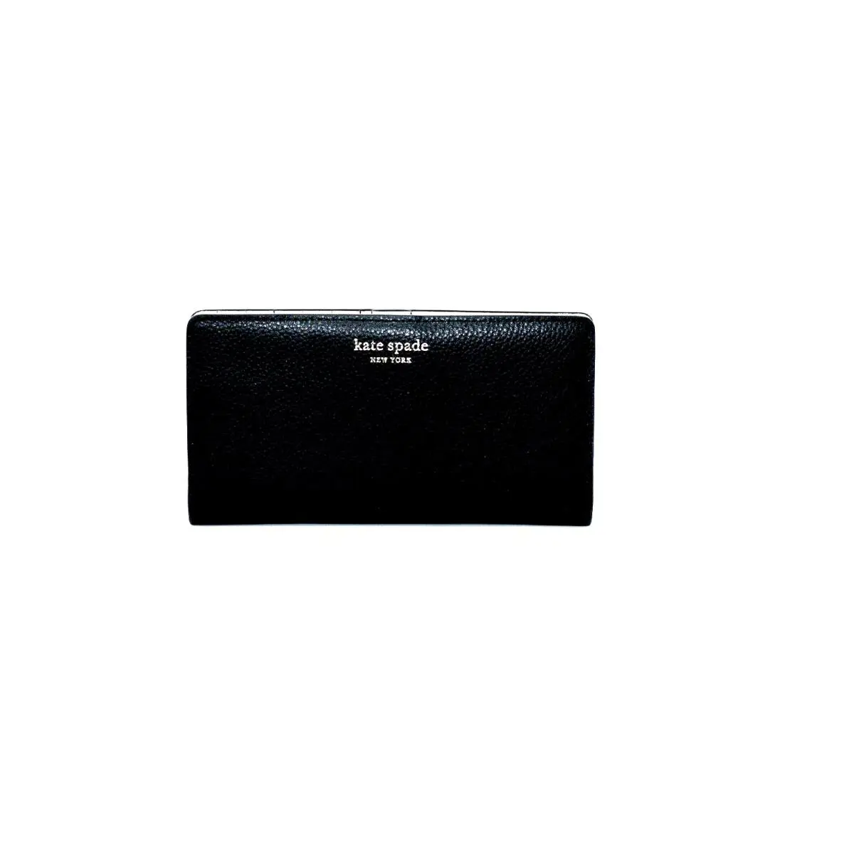 New Kate Spade Large Slim Eva Bi Fold Wallet Black Exterior/tan Interior