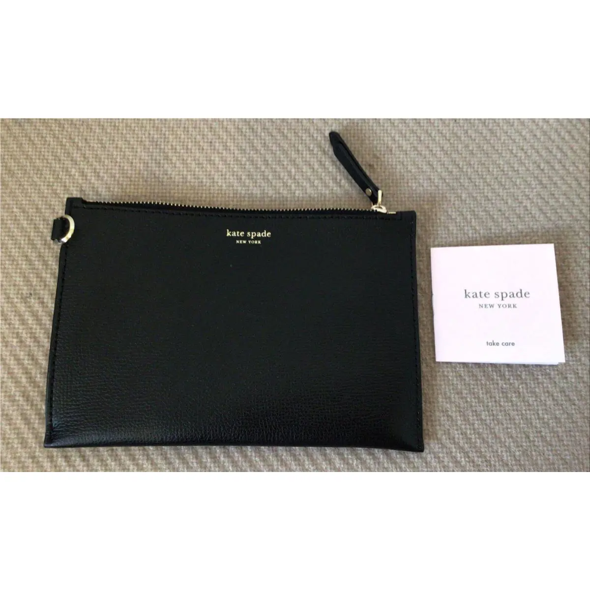 Kate Spade New York Pebbled Leather Medium Black Wristlet Pouch 5x7.5 New