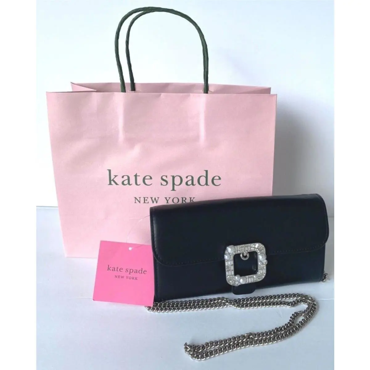 Kate Spade Lovitt Buckle Leather Chain Wallet Evening Bag Crossbody