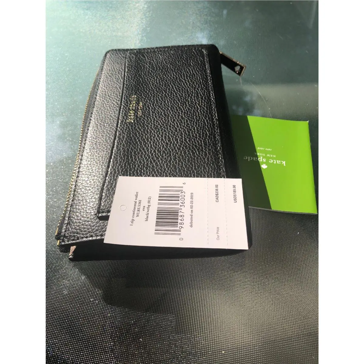 Kate Spade L Zip Continental Black Leather Wallet WLRU5361 Eva