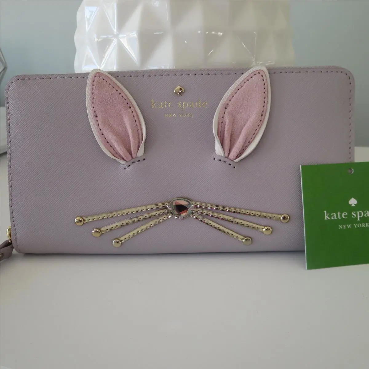Kate Spade Make Magic Bunny Rabbit Whiskers Fluffy White Tail Lacey Zip Wallet