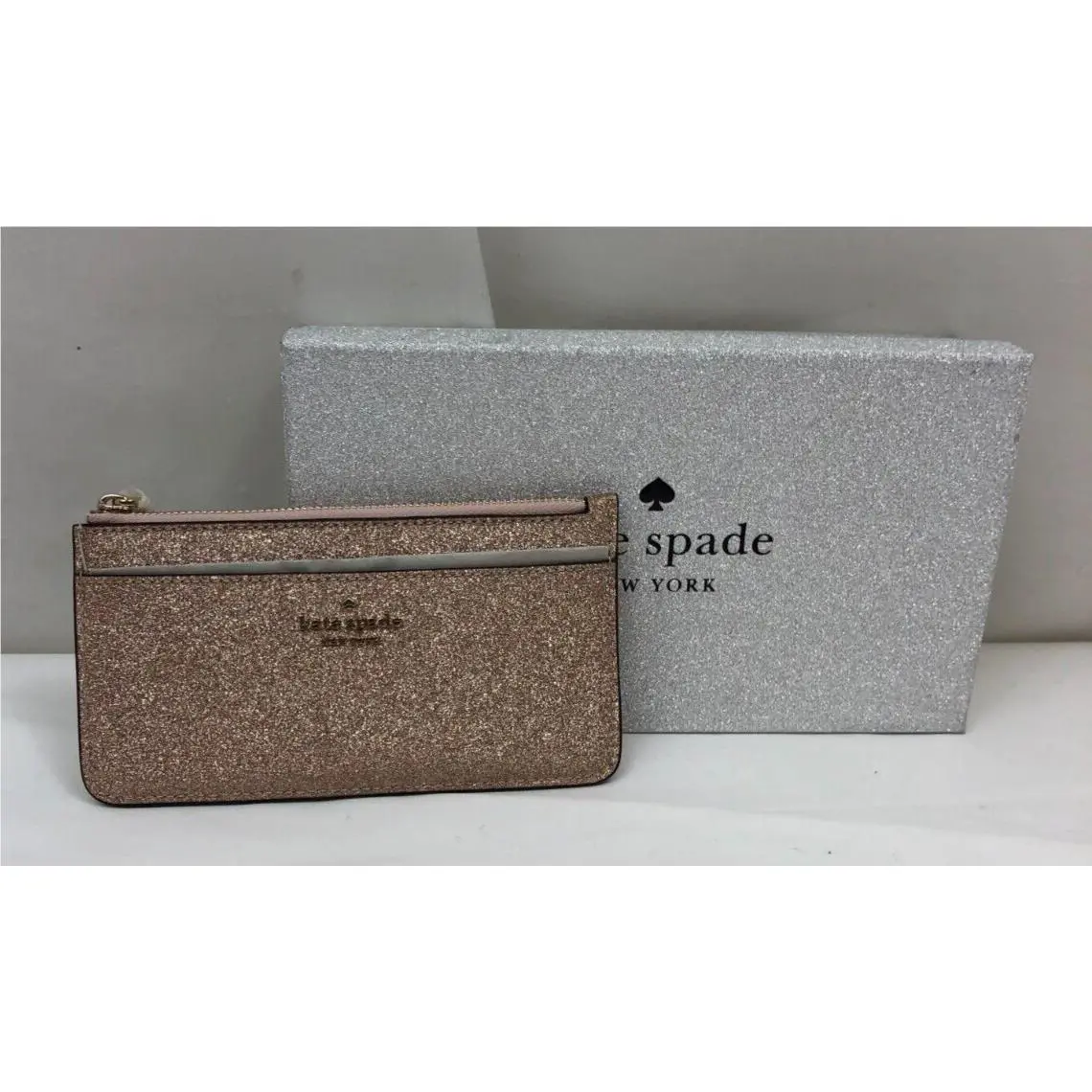 Kate Spade Boxed Large Slim Glitter Card Holder Rose Gold