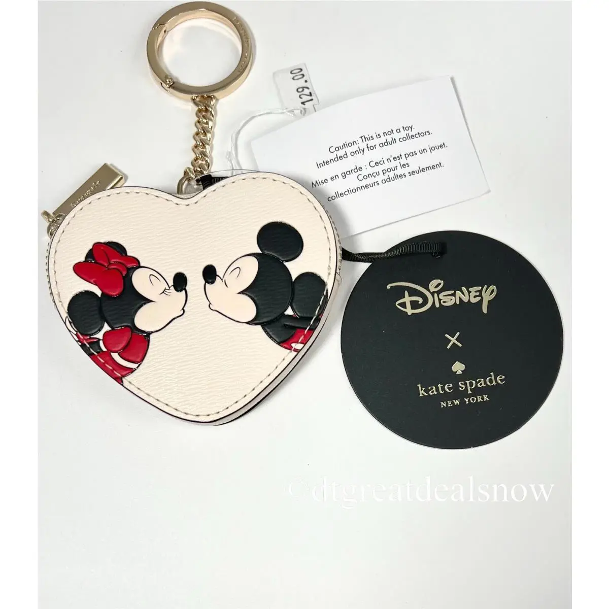 Kate Spade X Disney Heart Shaped Leather Mickey Minnie Coin Purse KG657 White