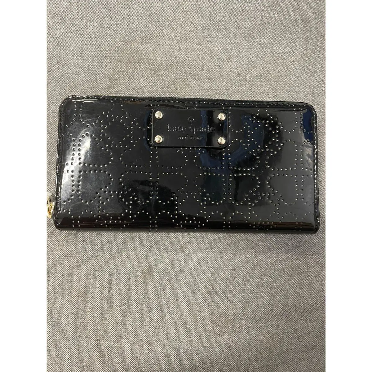 Kate Spade NY Metro Black Patent Laser Cut Neda Continental Zip Around Wallet