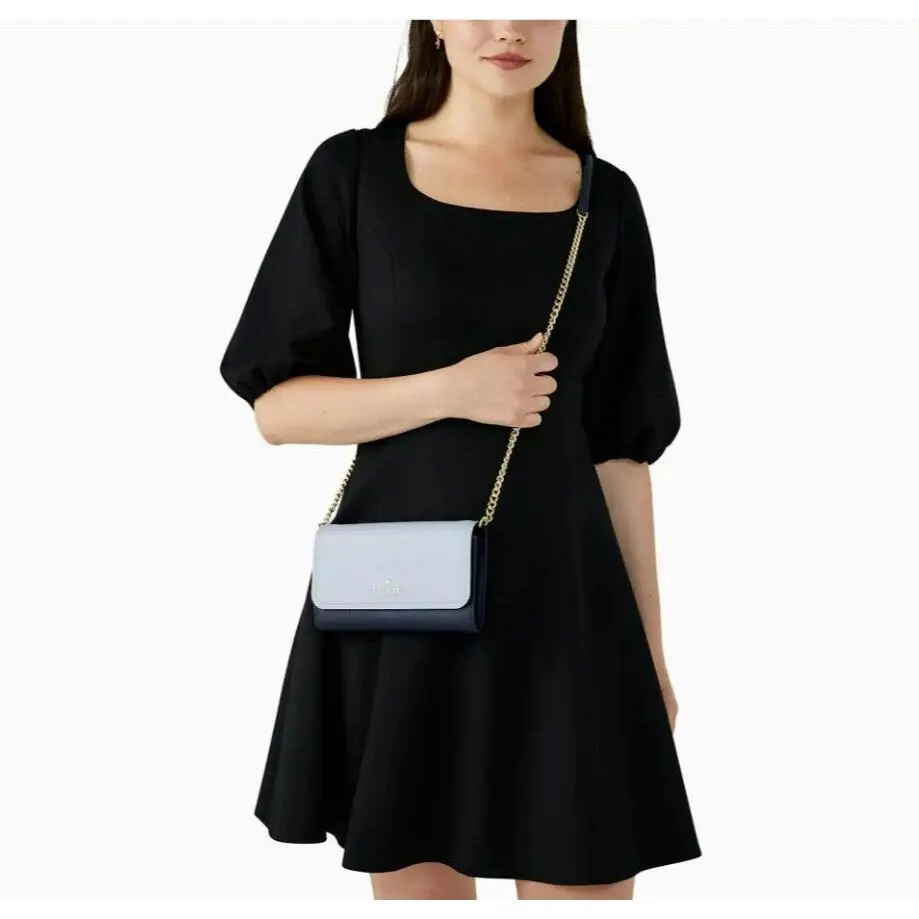 Kate Spade Darcy Refined Grain Leather Chain Wallet Crossbody Blue Retail