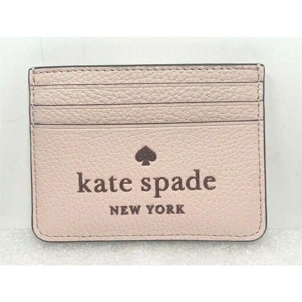 Kate Spade Pebble Leather Glitter Logo Small Slim Card Holder New