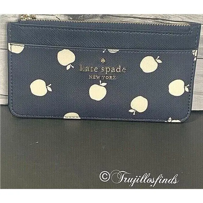 Kate Spade Large Slim Card Holder Orchard Toss Apple Blazer Blue K8307 P2