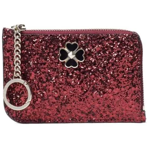 New Kate Spade New York Odette Glitter Medium L-zip Cardholder Black Cherry