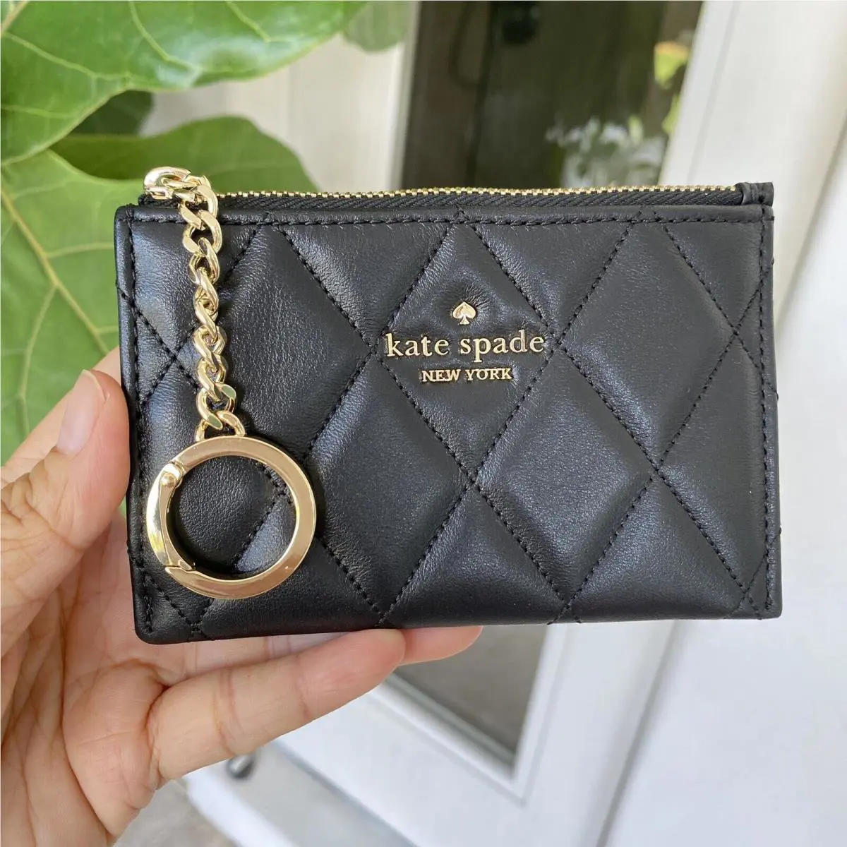 Kate Spade Carey Small Card Holder Quilted Leather Black KG426
