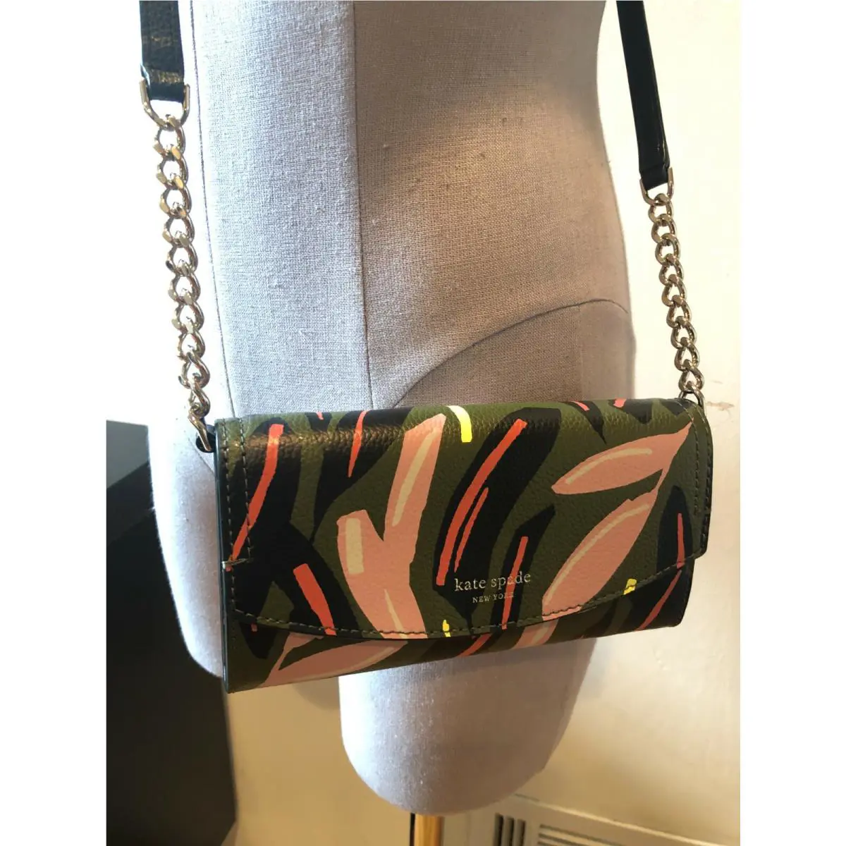New Kate Spade Leather Eva Floral Modern Wallet On A Chain Handbag Shoulder Bag