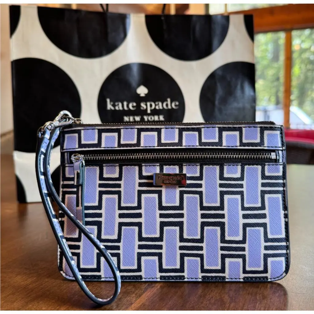 Kate Spade Shore Street Tinie Wristlet - Forest Geo Print Clutch Wallet