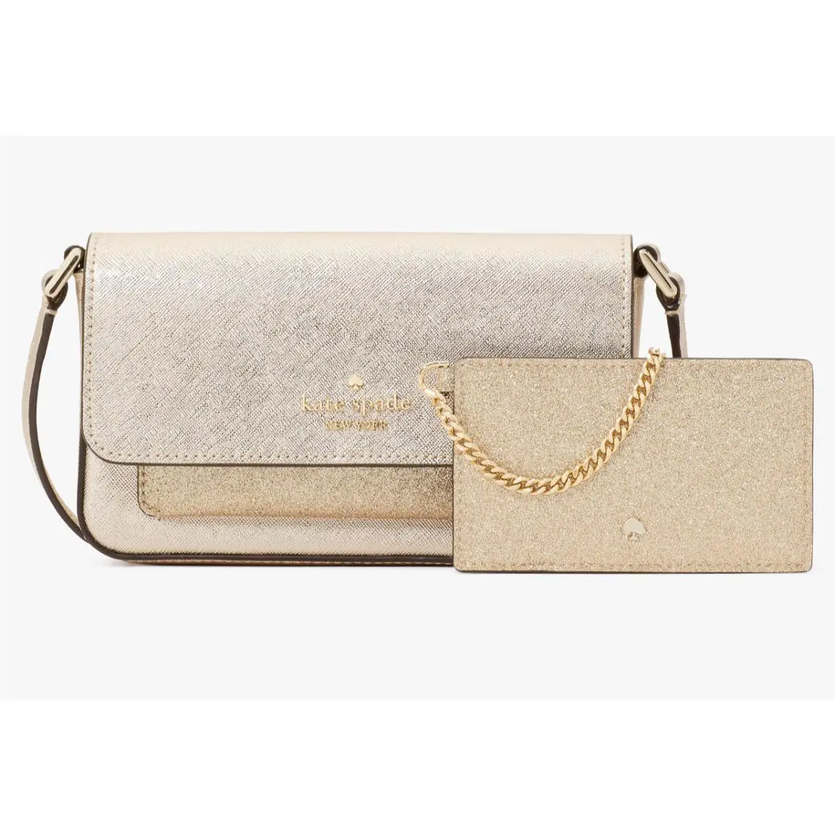 Kate Spade Glimmer Crossbody Duo Gold Bag Wallet KE451 Purse Handbag Retail