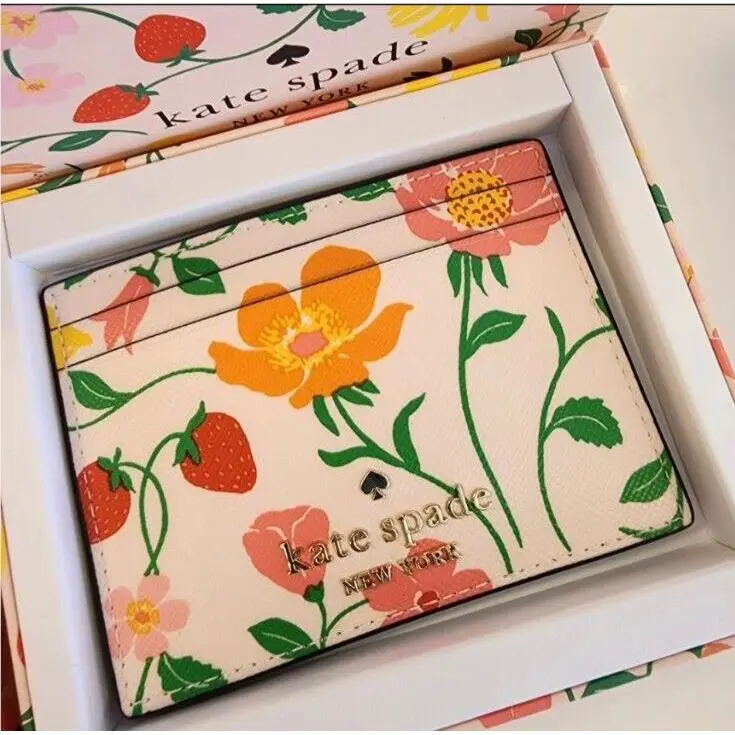 Kate Spade KG628 Boxed Madison Strawberry Garden Small Slim Card Holder