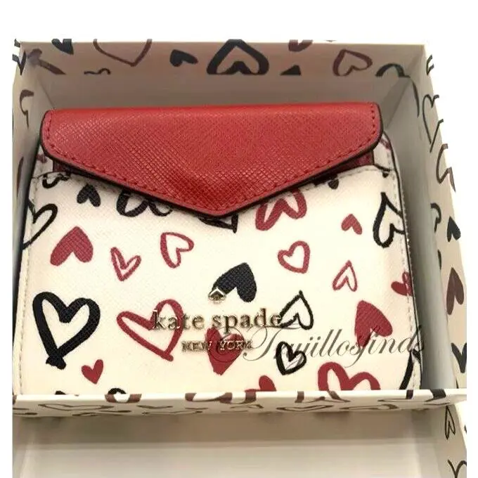 Kate Spade Staci Scribble Hearts Small Wallet Card Case Set W/box KA629 New P2