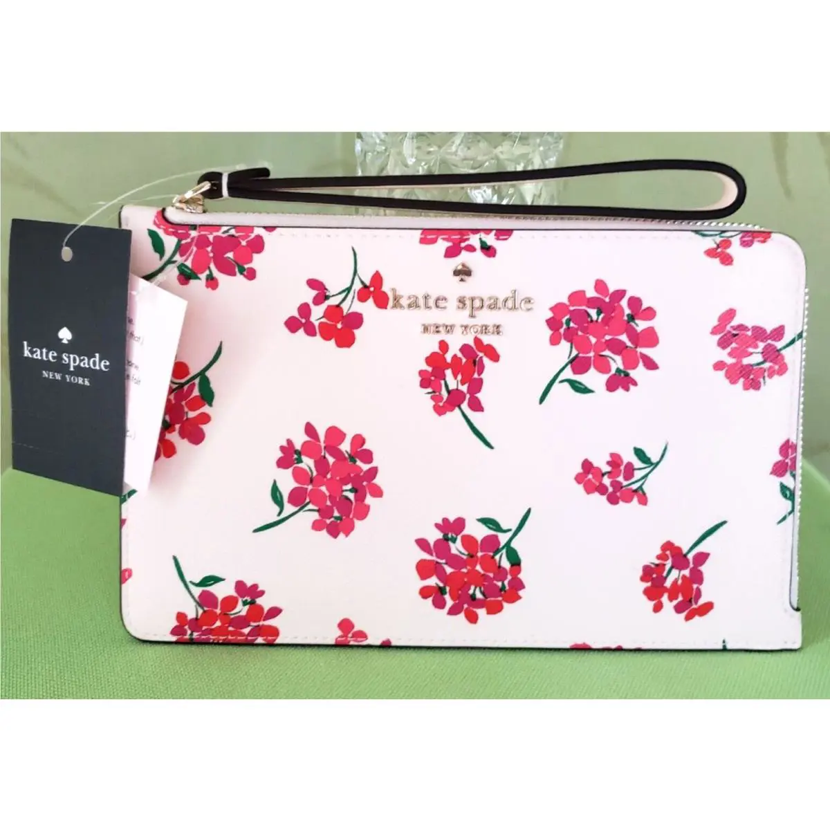 Kate Spade Staci Floral Medium L Zip Wristlet:nwt Fresh Peach Multi