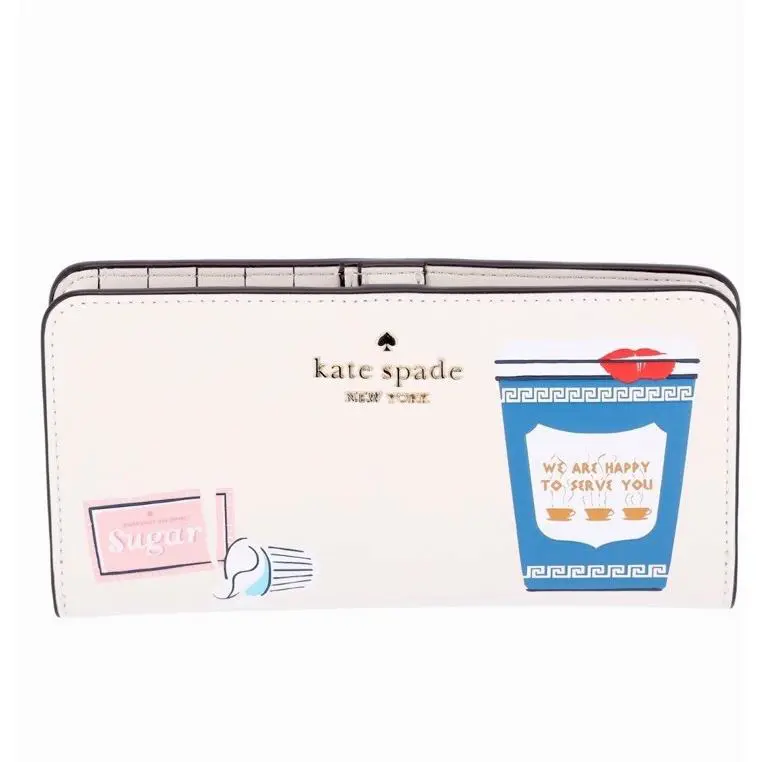 Kate Spade New York Coffee Break Large Slim Bifold Wallet Leather Cream Multi