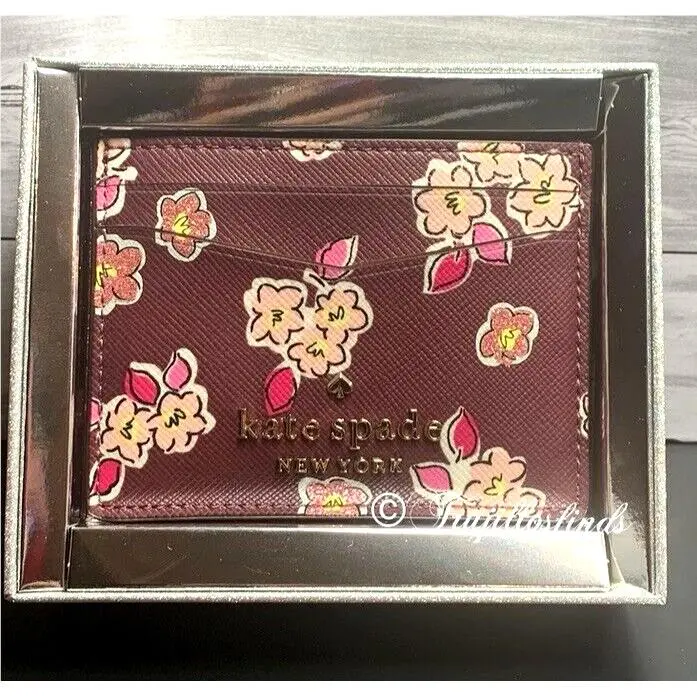Kate Spade Boxed Small Card Holder Tinsel Frosted Floral Deep Berry K9299