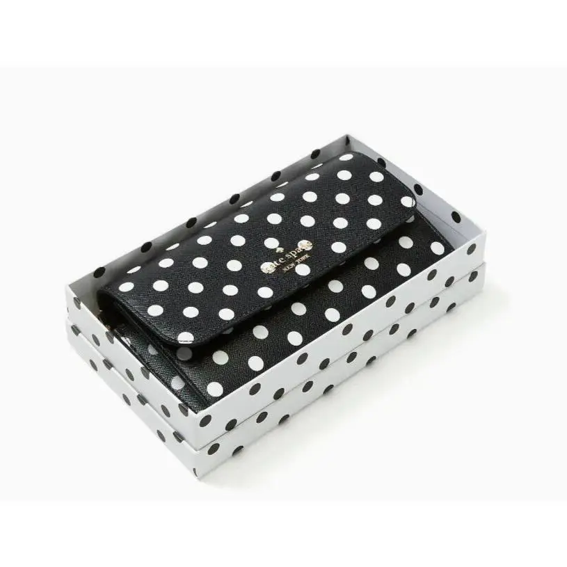 Kate Spade Cheers Boxed Medium Phone Wristlet Wallet Black White Dots