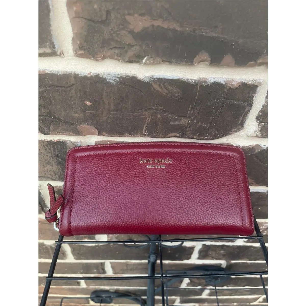 Kate Spade Knott Pebbled Leather Slim Continental Wallet Grenache Burgundy