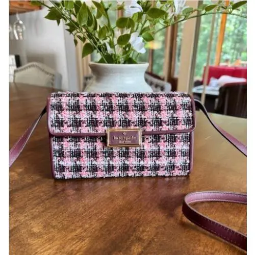 Kate Spade Carlyle Wallet on Chain Tweed Crossbody Purse - Orange Multi