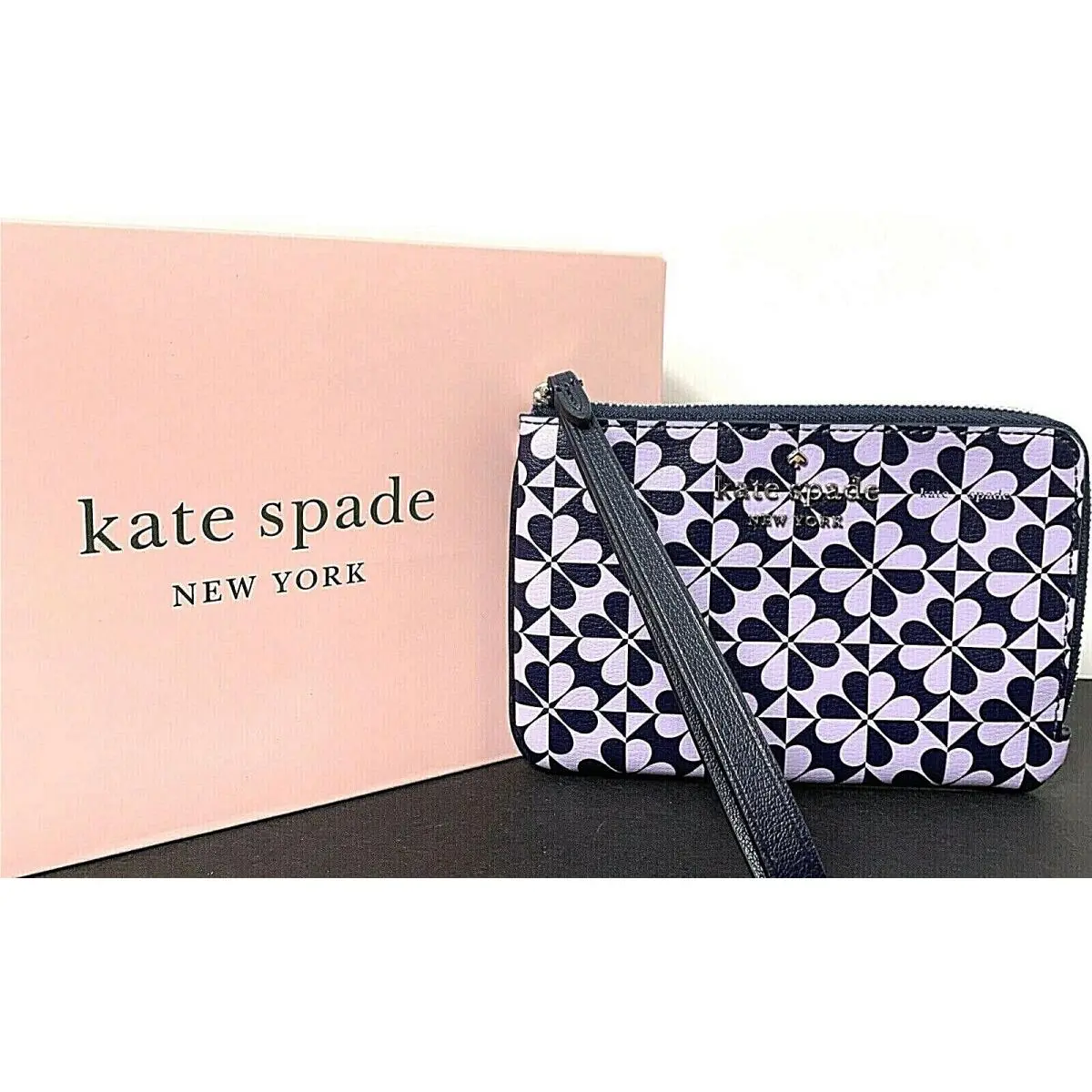 Kate Spade Hollie Spade Clover Geo Small L-zip Wristlet Parisian Navy New