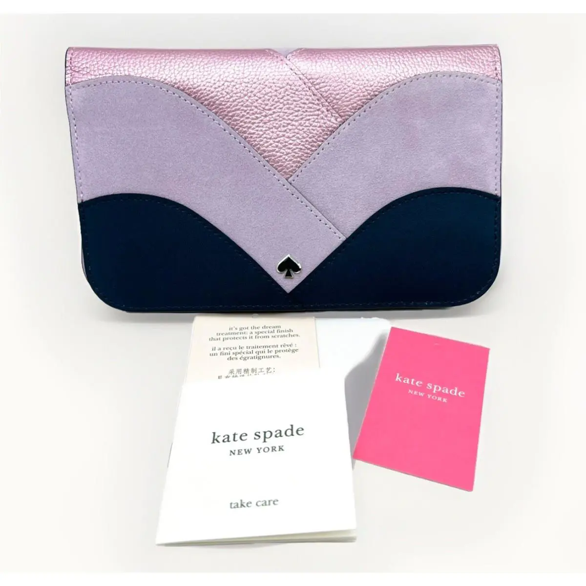Kate Spade Nadine Patchwork Medium Clutch Wallet Lavender Blue WLRU5589 New