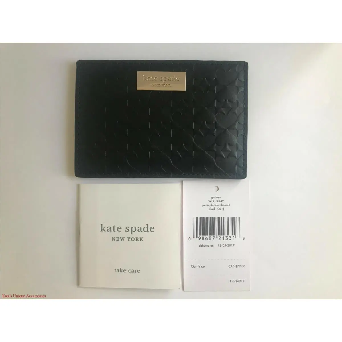 Kate Spade Graham Penn Place Embossed Black Leather Card Holder Vday Gift Idea
