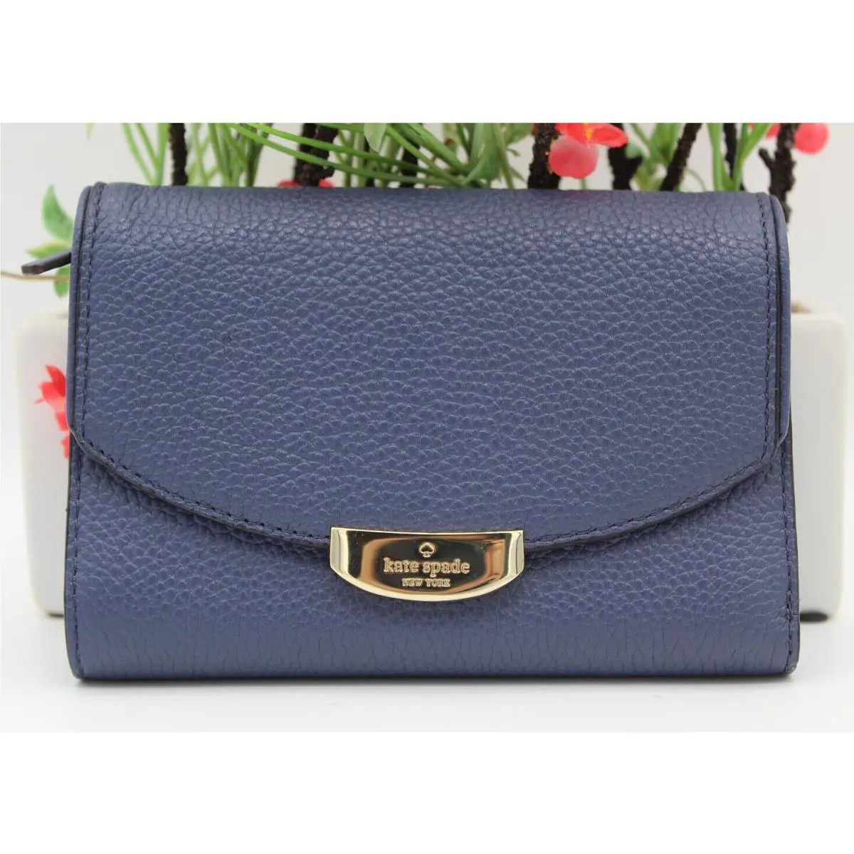 Kate Spade Callie Mulberry Street Diverblue Pebble Leather Trifold Wallet