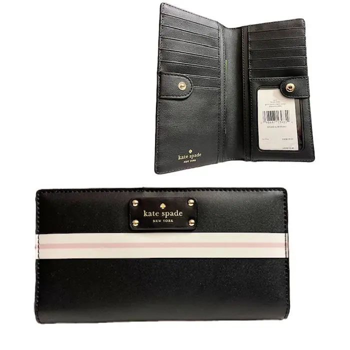 Groove Street Stacy Stripe Leather Continental Wallet Black by Kate Spade