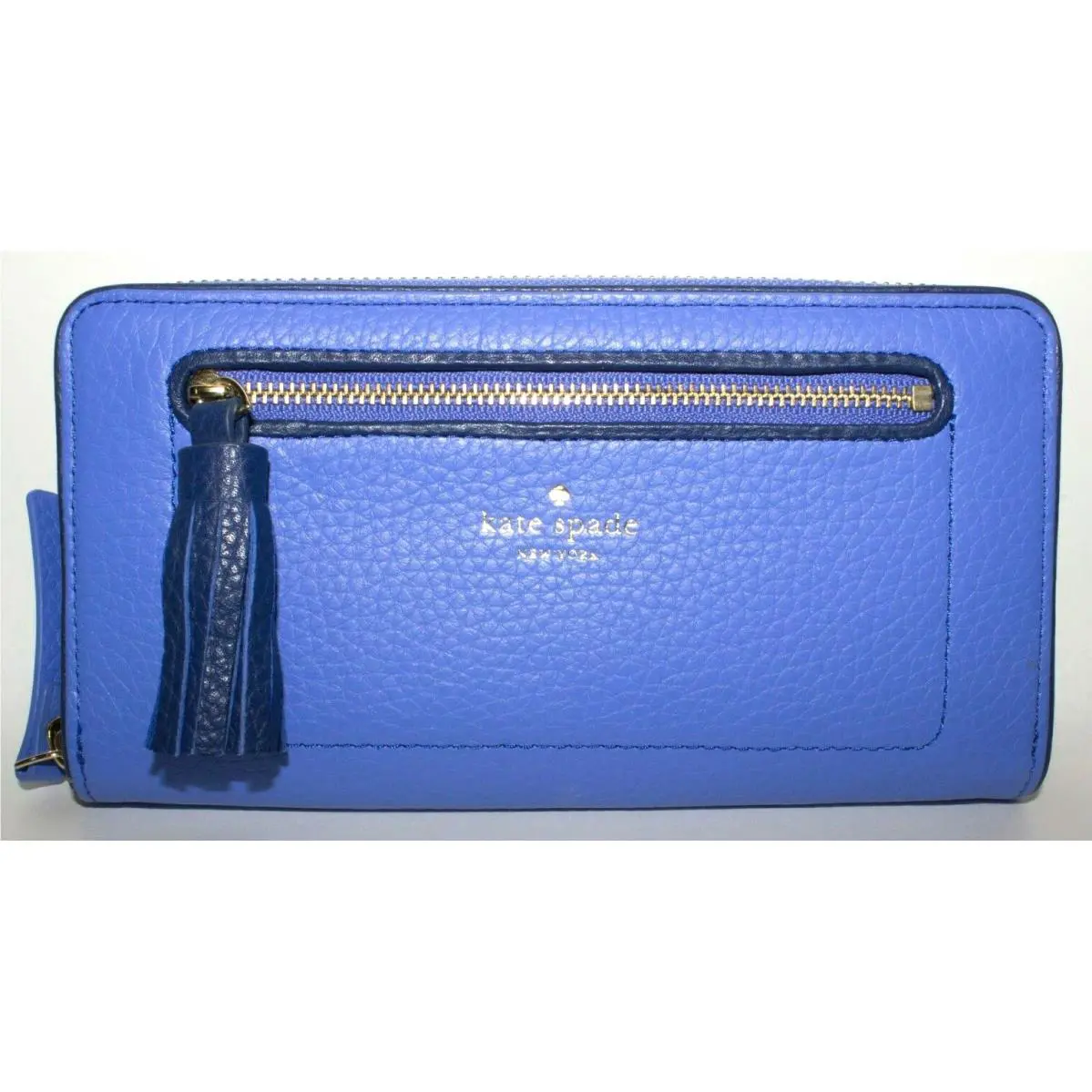 New Kate Spade New York- Wellesley Leather Wallet with Tassel: Alice Blue/ Gold