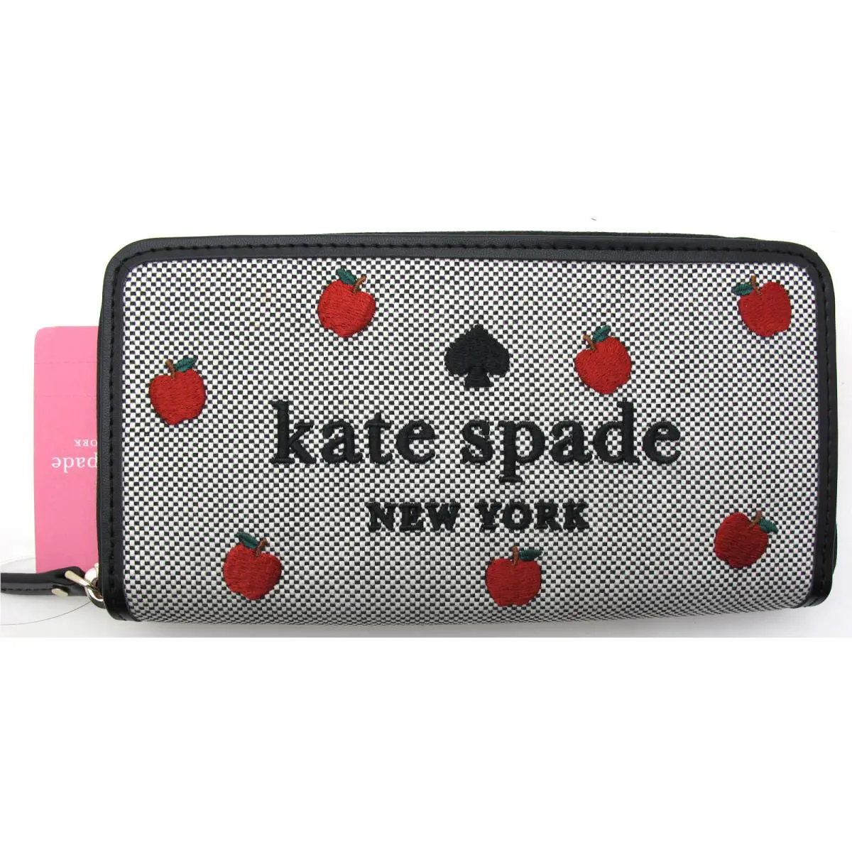 Kate Spade Ella Apple Toss Embroidered Zip Around Continental Wallet Black
