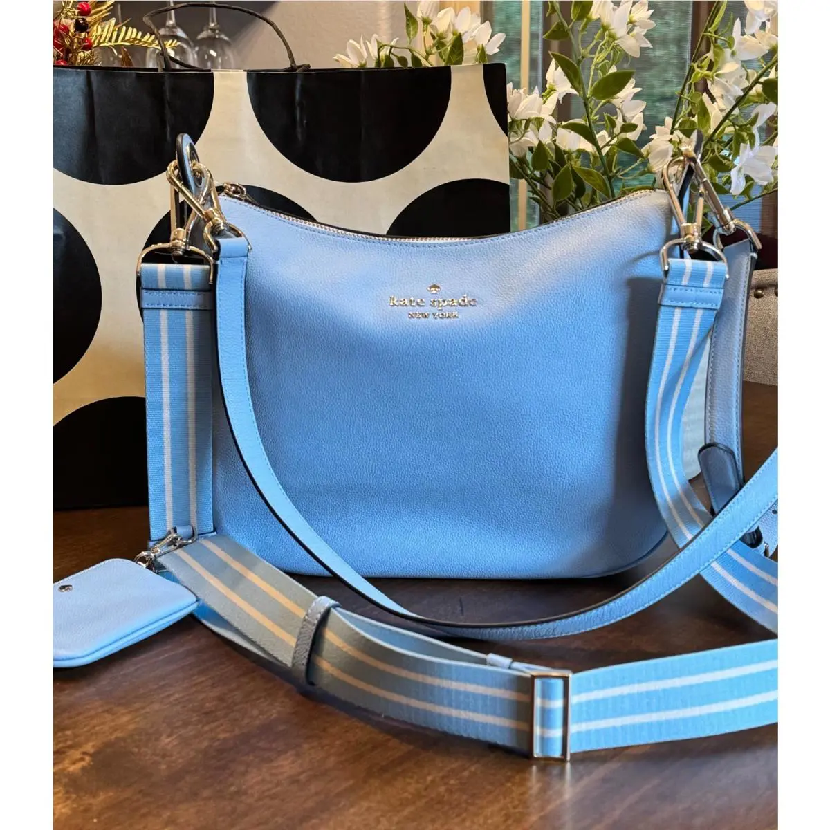Kate Spade Rosie Large Shoulder Crossbody Purse with Coin Purse - Celeste Blue