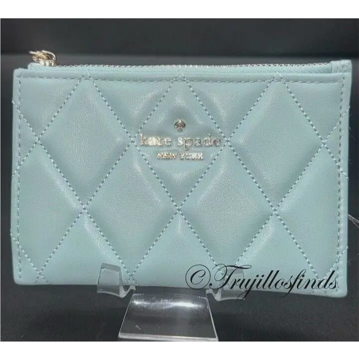 Kate Spade Carey Small Card Holder Smooth Quilted in Wild Sage KG426 New