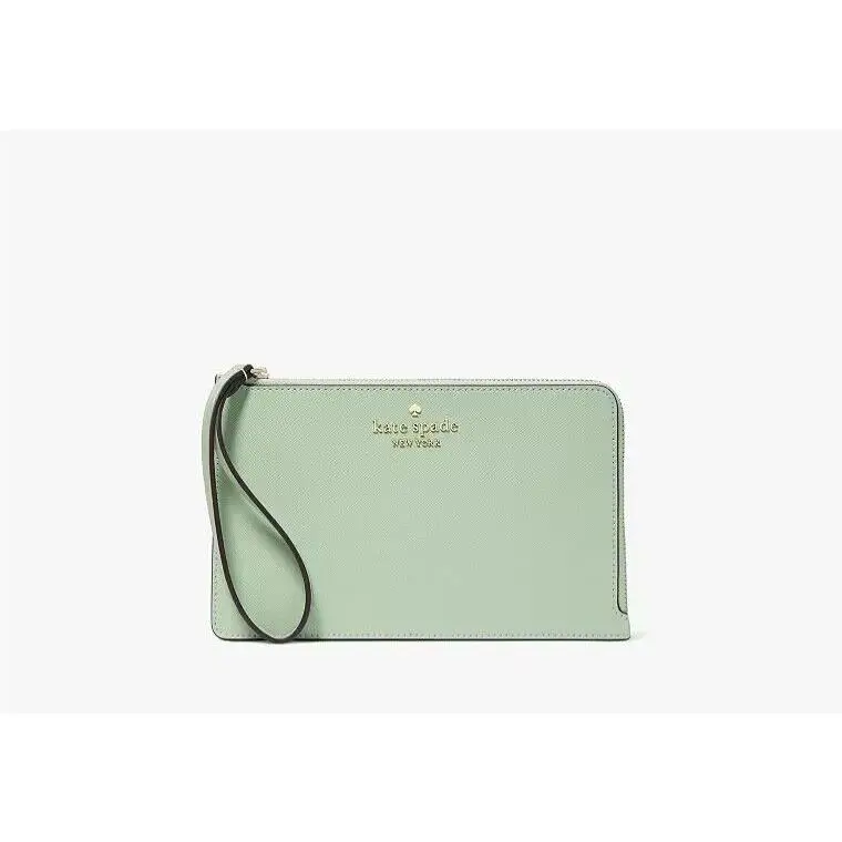New  New York Staci Medium L Zip Leather Wristlet - Beach Glass by Kate Spade