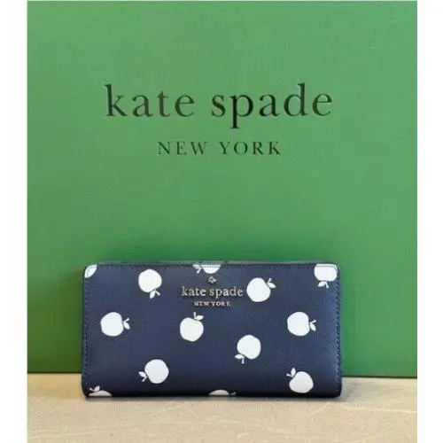 New Kate Spade Staci Orchard Toss Large Slim Bifold Wallet In Blazer Blue