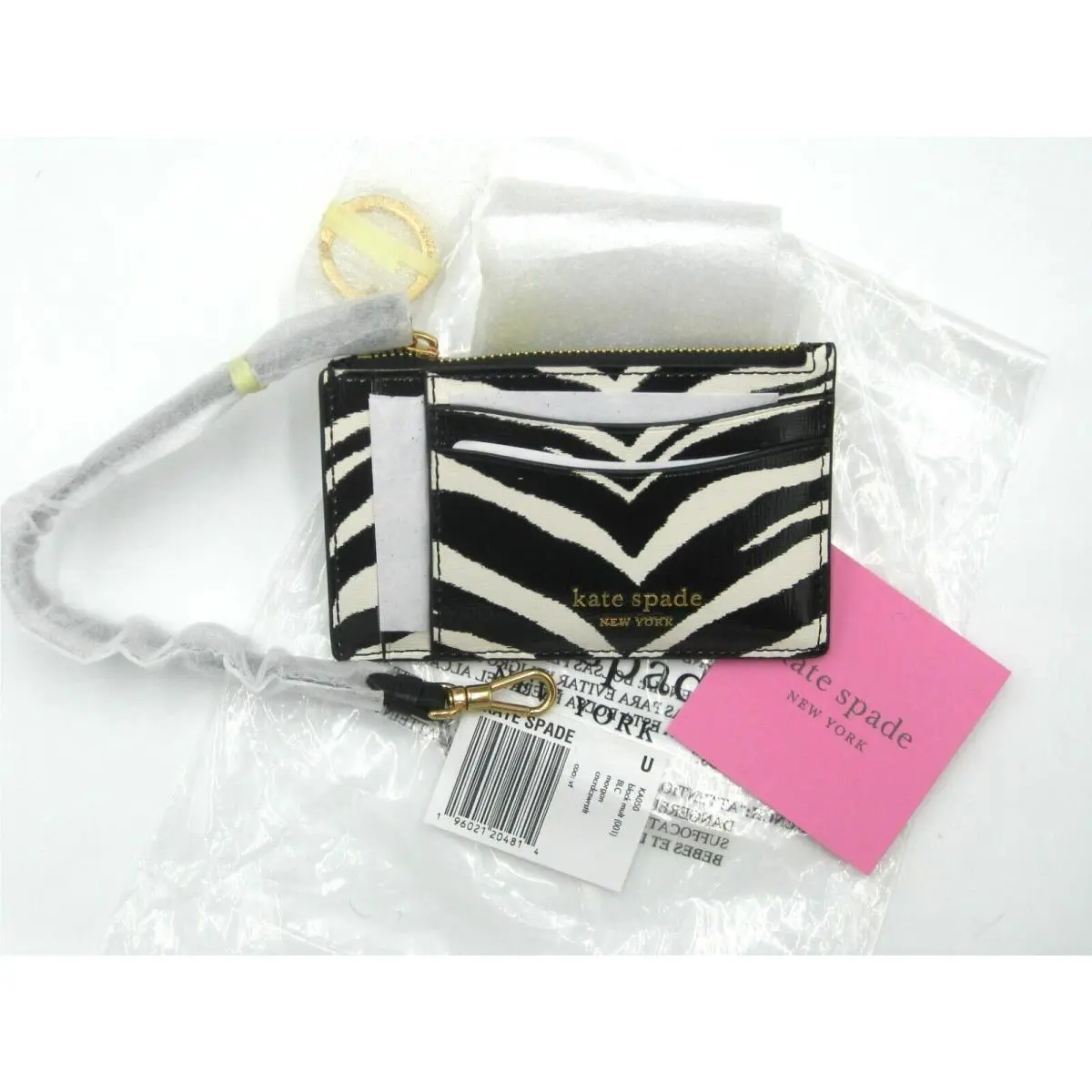 Kate Spade Morgan Zebra Print Leather Coin Card Case Wristlet in Orig. Pkg