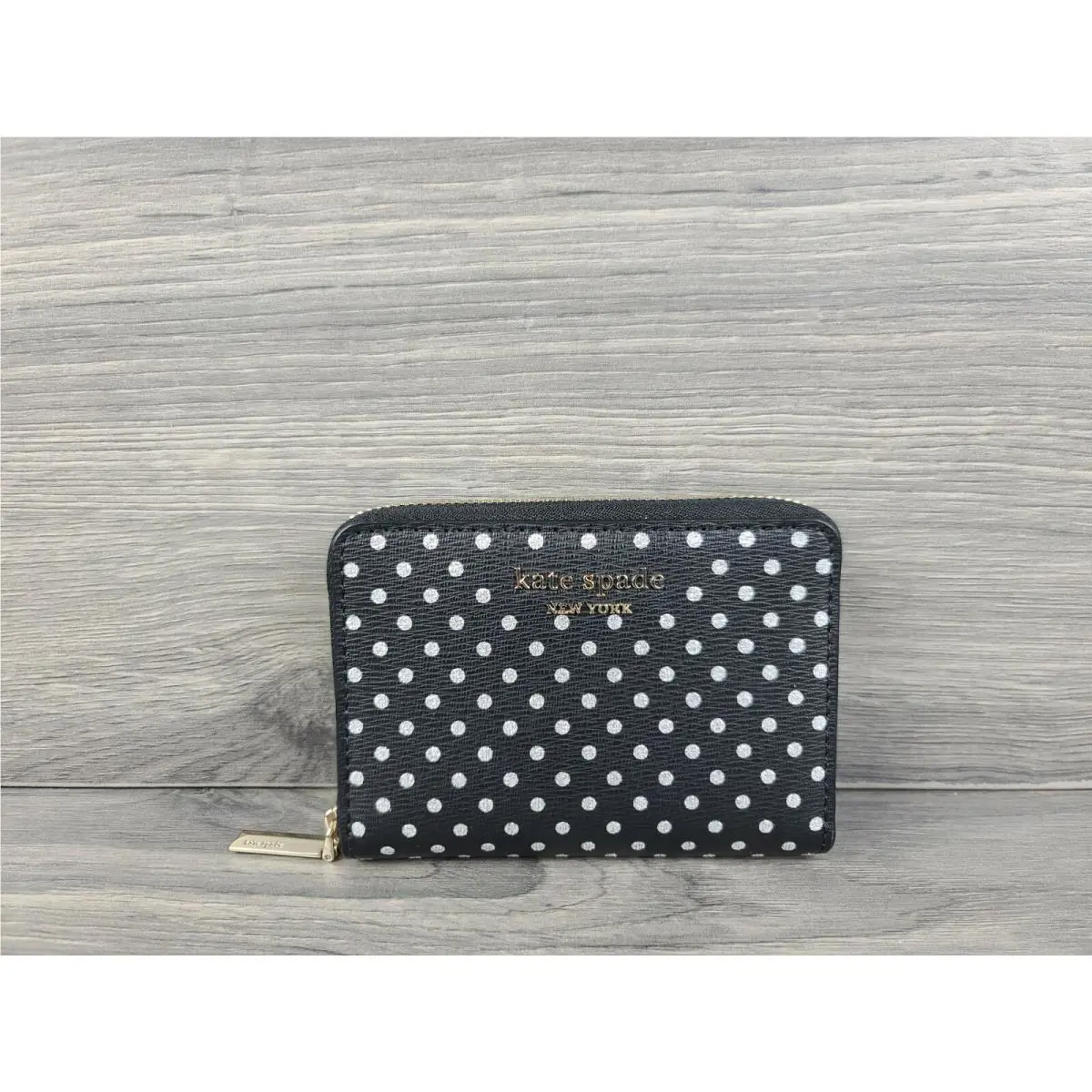 Kate Spade Wallet Metallic Dots Printed Pvc Zipper Card Case Black Multi