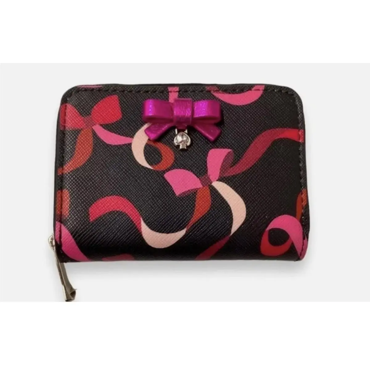 Kate Spade New York Wrapping Party Wallet Small Zip Around Cardcase Black Bows