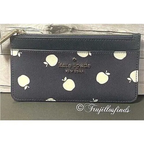 Kate Spade Large Slim Card Holder Orchard Toss Apple Blazer Blue K8307 P1