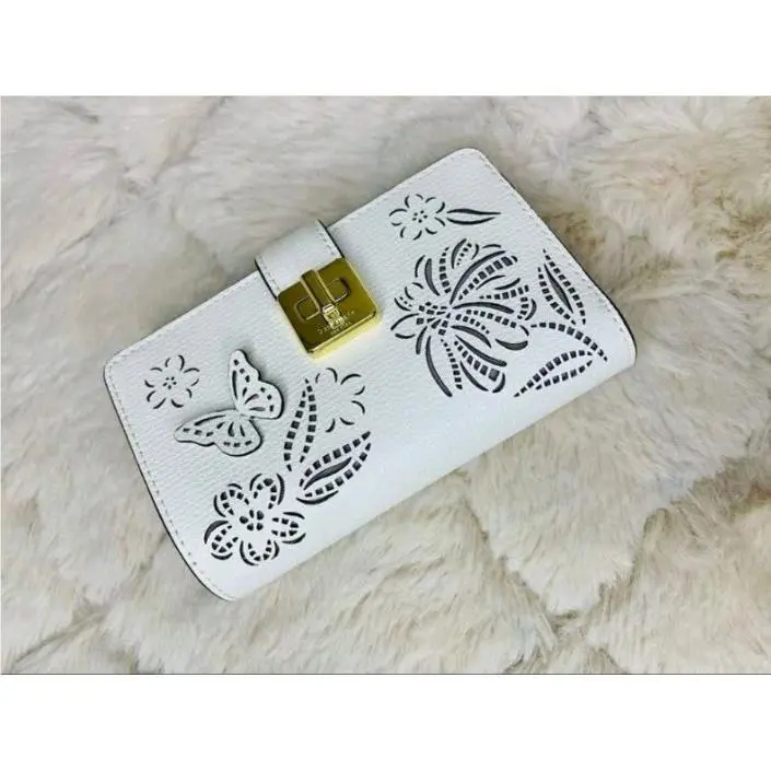 Kate Spade KK917 Phoebe Perforated Turnlock Medium Wallet In Meringue