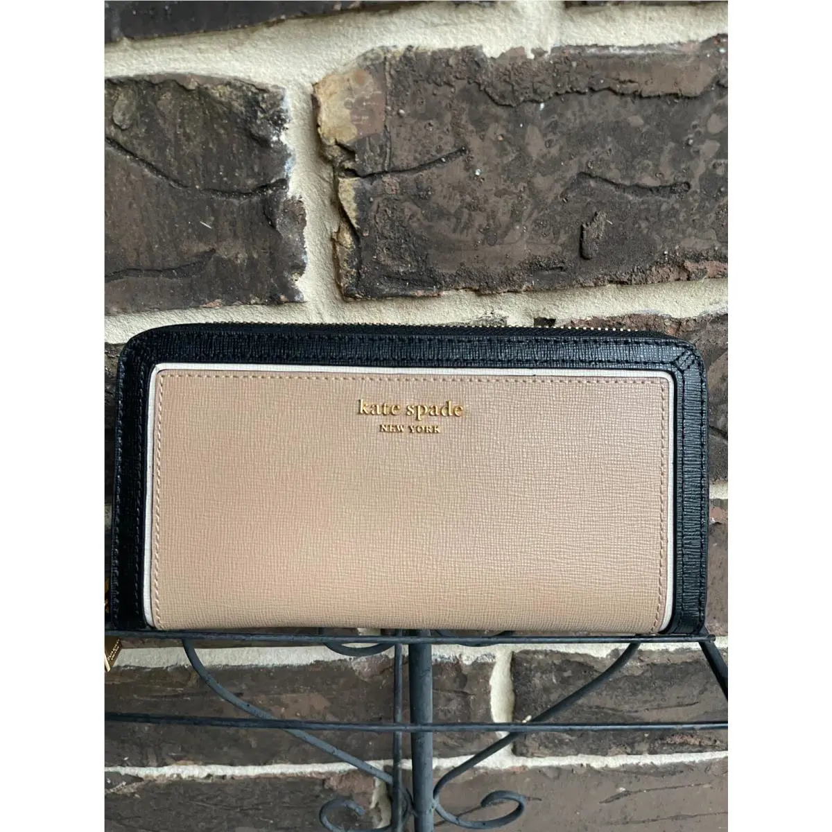 NWT$199 Kate Spade Morgan Colorblocked Zip-around Continental Wallet Mocha Black