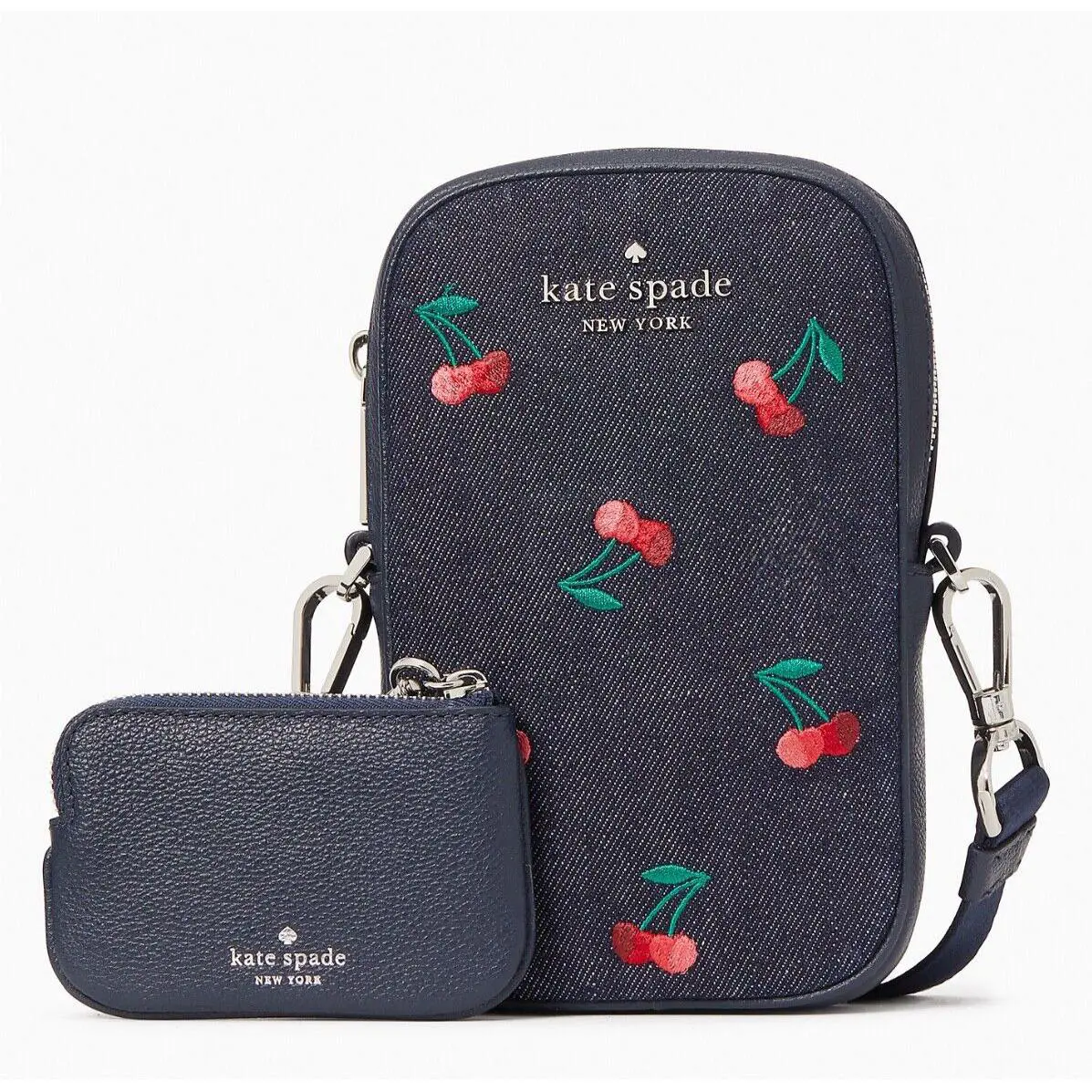 Kate Spade Cherry Embroidered Denim Rosie Phone Crossbody Bag K6158