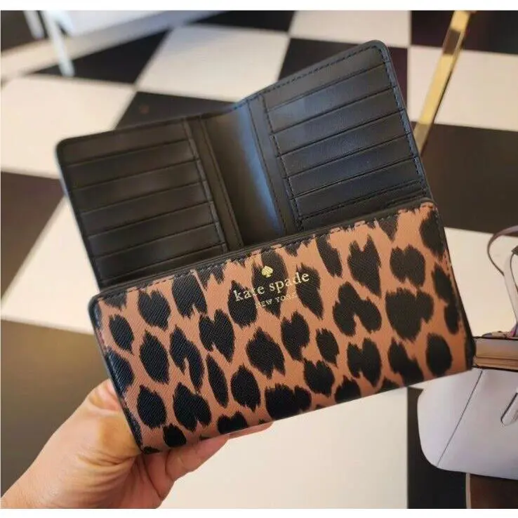 Kate Spade Schuyler Spotted Animal Print Large Slim Bifold Wallet