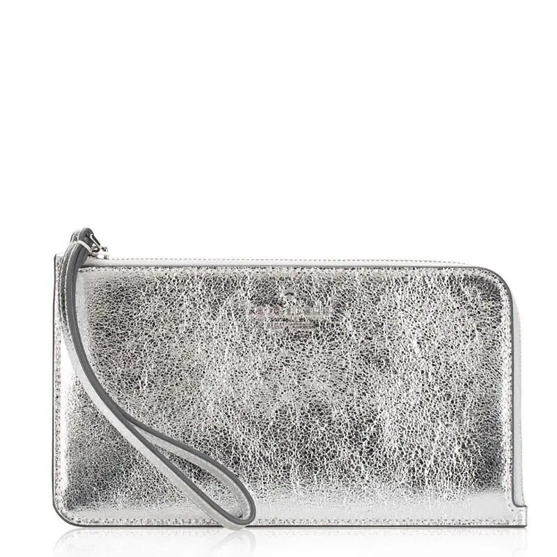 Silver Metallic Leathe Lucy Medium L-zip Wristlet in Lunar Light by Kate Spade